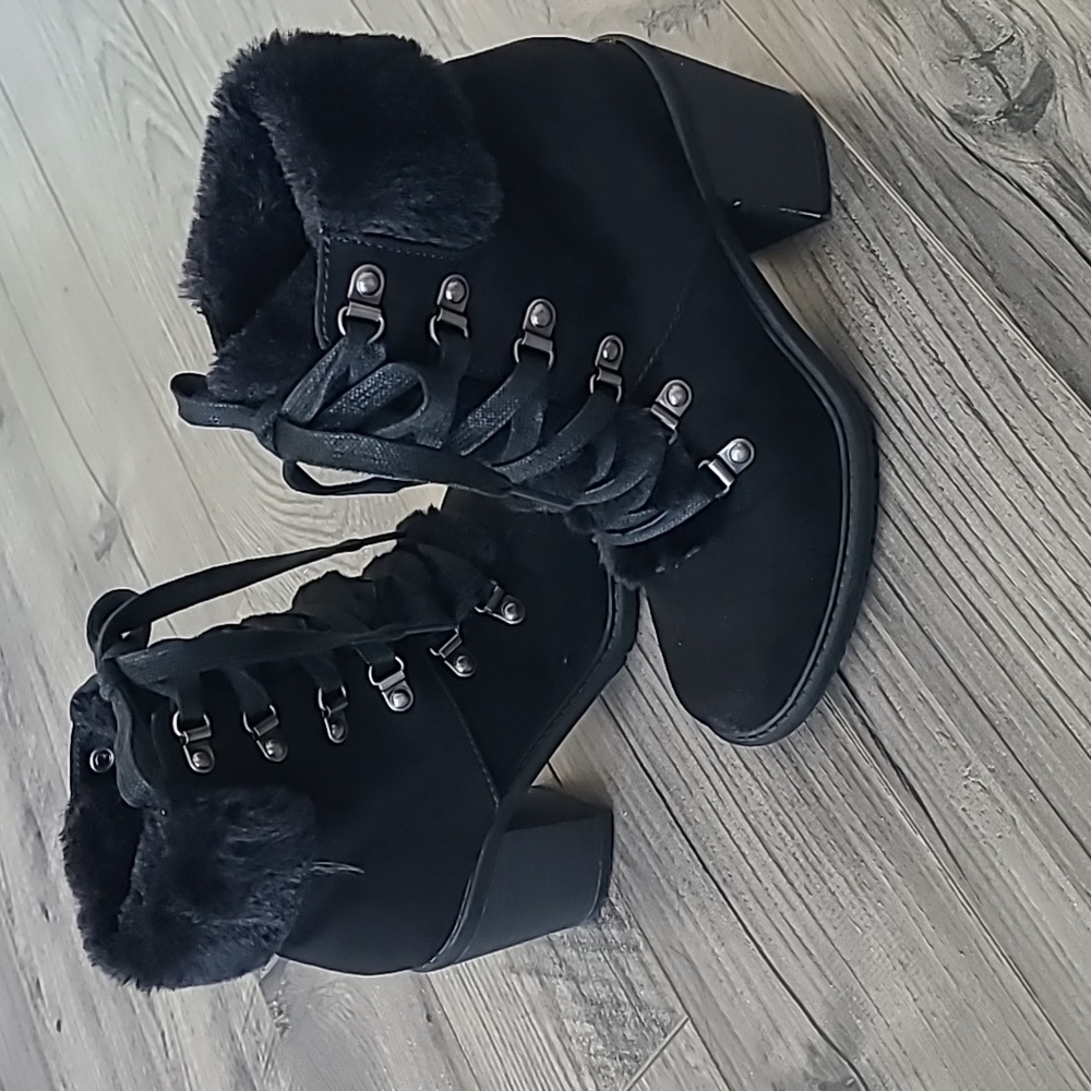 Faux Fur Lace Up Heel Boots